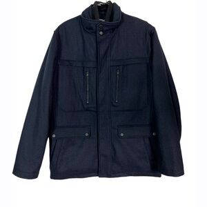 Michael Kors Mens Medium Blue Genoa Wool Blend Zip Up Coat